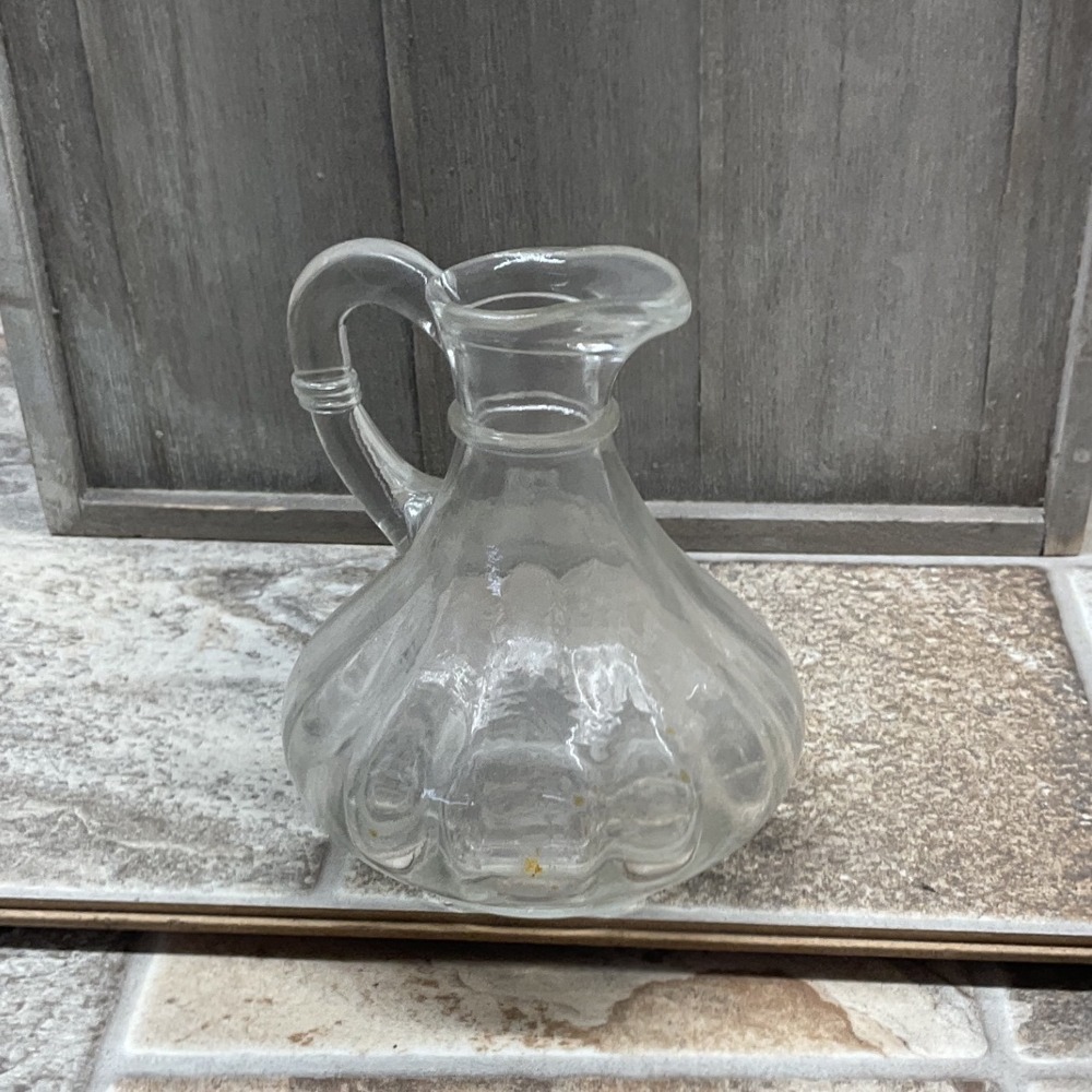 Vintage Style Clear Glass Cruet Small Pitcher Decanter with Handle 5 inch